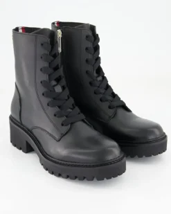 Chic Mid Heel Leather Lace-up Stiefeletten in Schwarz