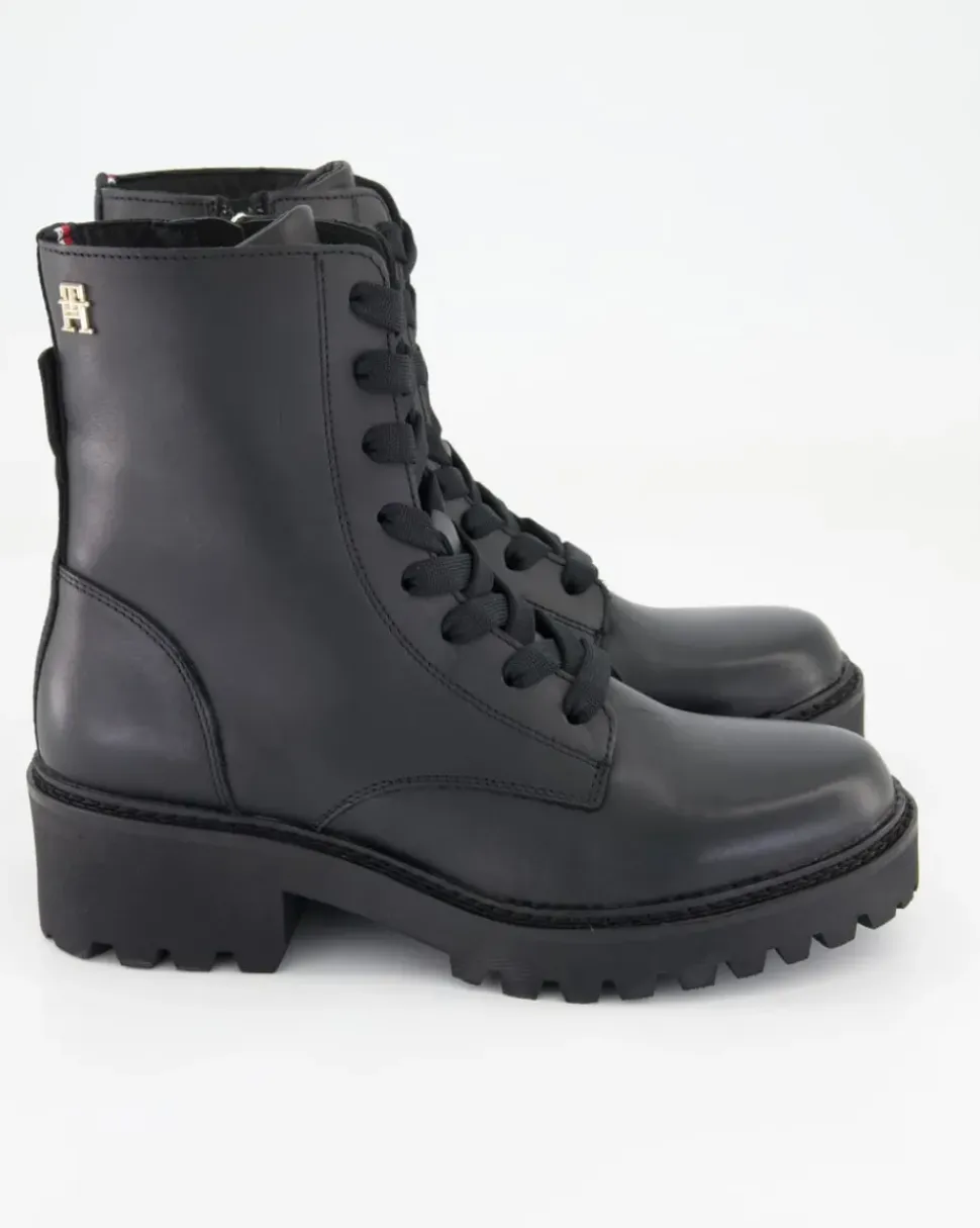 Chic Mid Heel Leather Lace-up Stiefeletten in Schwarz
