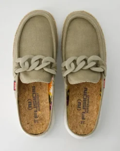 Ella chain raffia Pantoletten in Beige