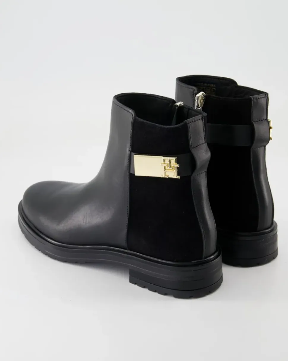 TH Logo Leather Mix Chelsea Stiefeletten in Schwarz
