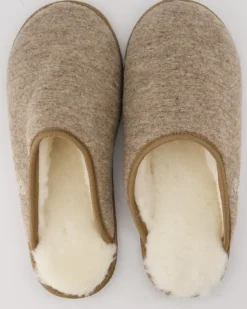 Trendy Filz Pantoletten in Beige