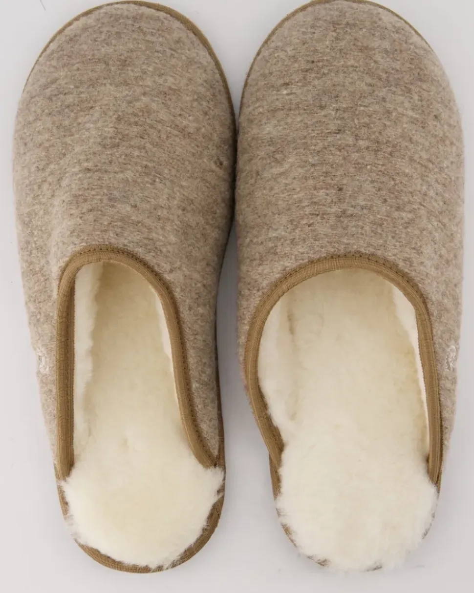 Trendy Filz Pantoletten in Beige